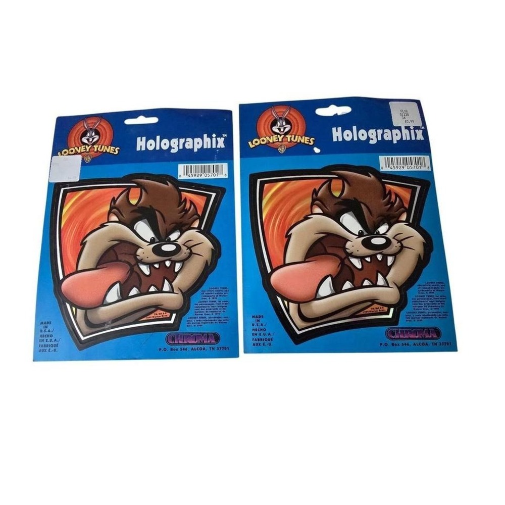 Vintage 1999 Looney‎ Tunes Taz Holographix Decal Set Chroma 2pk Tasmanian Devil